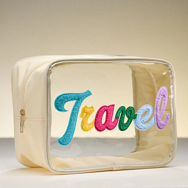 Transparent Fabric "TRAVEL" Lettering Makeup Bag