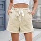Summer Washed Curling Elastic Waistband Lace up Denim Shorts Women