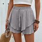 Pants Ruffled Cascading Shorts Casual Lace up Elastic Waist Shorts