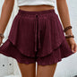 Pants Ruffled Cascading Shorts Casual Lace up Elastic Waist Shorts