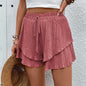 Pants Ruffled Cascading Shorts Casual Lace up Elastic Waist Shorts