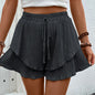 Pants Ruffled Cascading Shorts Casual Lace up Elastic Waist Shorts