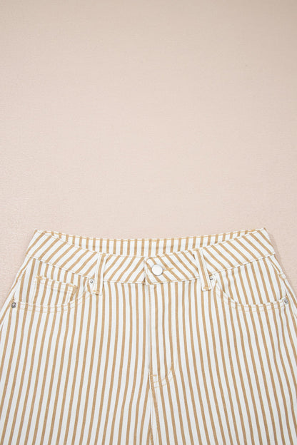 Khaki Stripe Casual Barrel Jeans